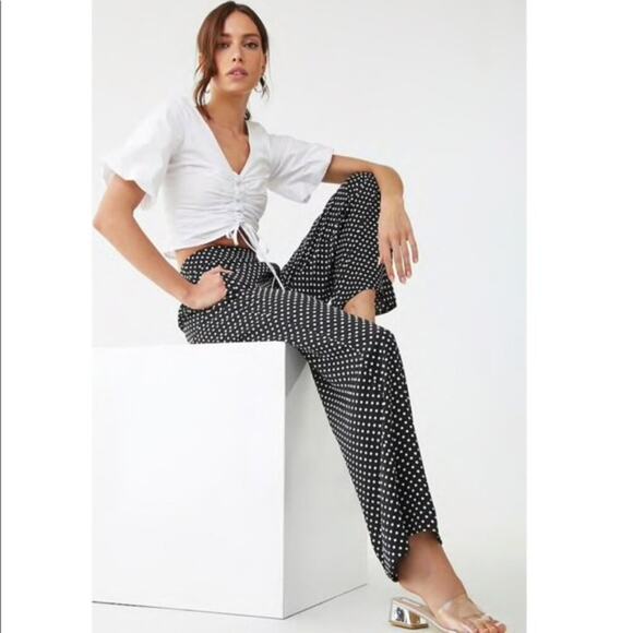 Forever 21 Polka Dot High Waist Wide Leg Flowy Trousers / Pants Size S - Picture 2 of 12
